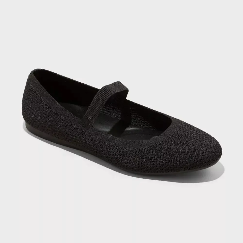 Women's Shiloh Knit Mary Jane Flats - A New Day - Black